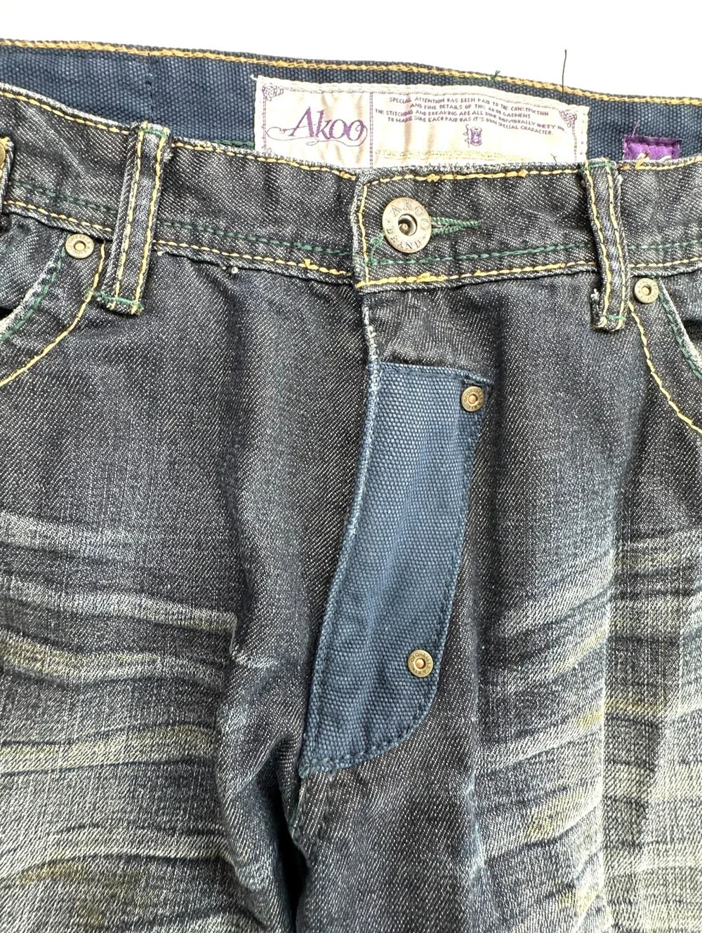 AKOO Men's Denim Jeans Dark Wash Straight Fit Embroidered Pocket Size 36x34